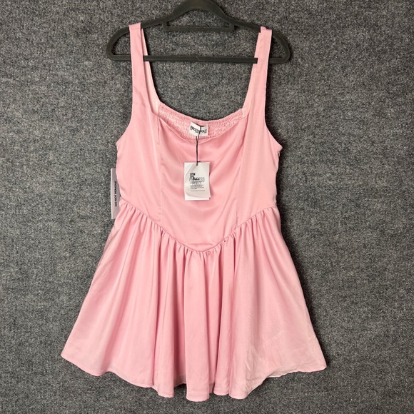 Princess Polly Dresses & Skirts - NEW Princess Polly Straplie Mini Dress Pink Satin Smocked Bust Square Neck 10